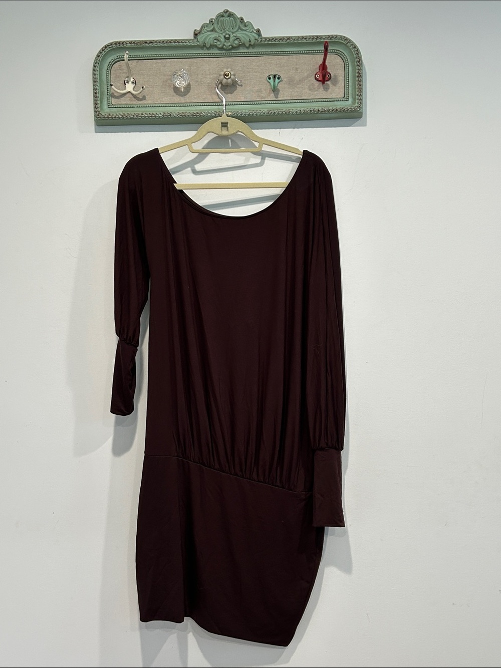 Dolls Kill Y2K off the Shoulder slouchy Long Sleeve Mini Dress brown medium new